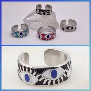 Boho Evil Eye Enamel Adjustable Ring #1306 BLACK